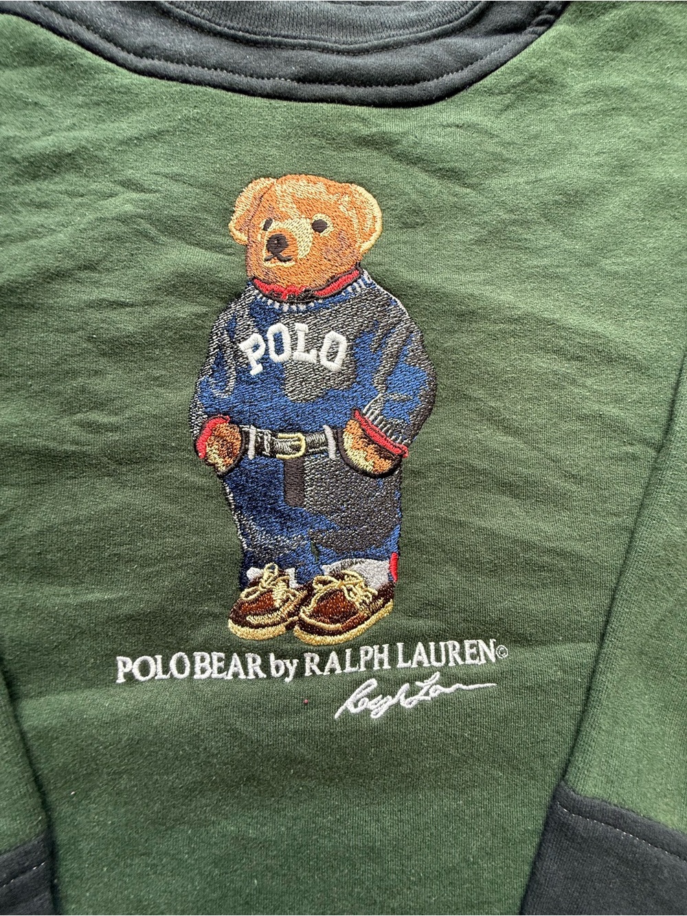 Reworked Polo by Ralph Lauren Men's Green & Black Polo Bear Crewneck Sweater - Picture 2 of 6